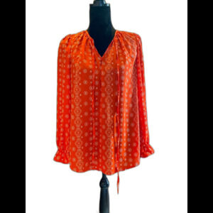 Womens Flowy Boho Size Medium Sheer Orange Long Sleeve Blouse